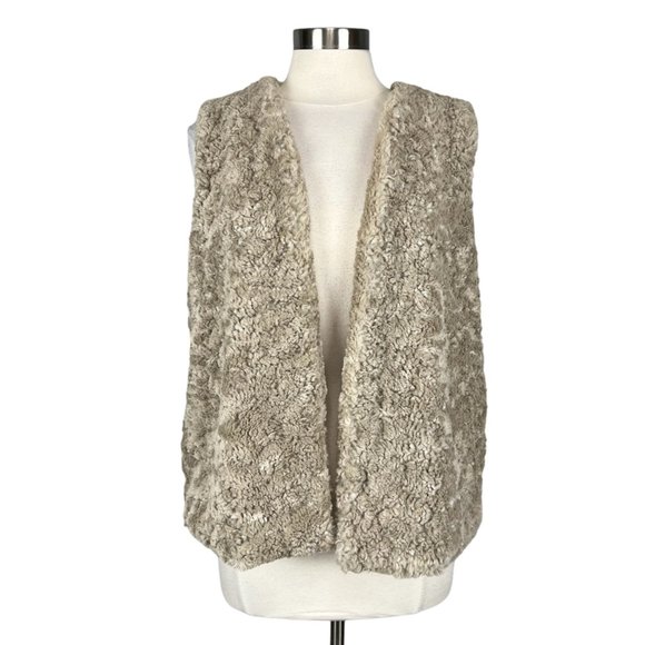 Mystree Womens Tan Faux Fur Vest Open Front Pockets Sherpa size Large - Picture 1 of 11